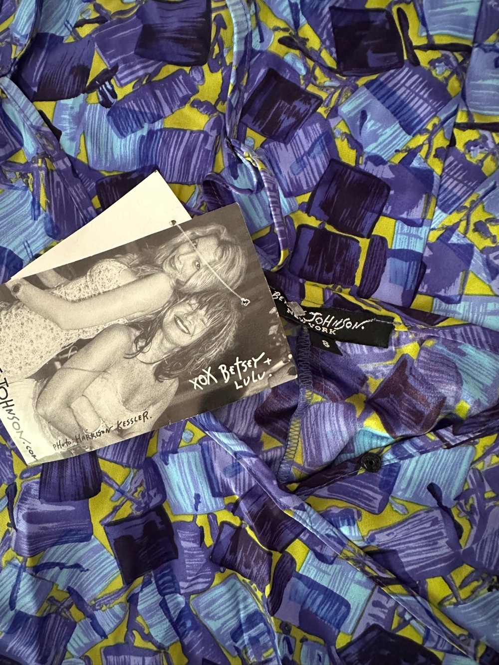 Vintage Y2K Betsey Johnson Silk Wrap Geometric Print Slip Dress 8 NWT